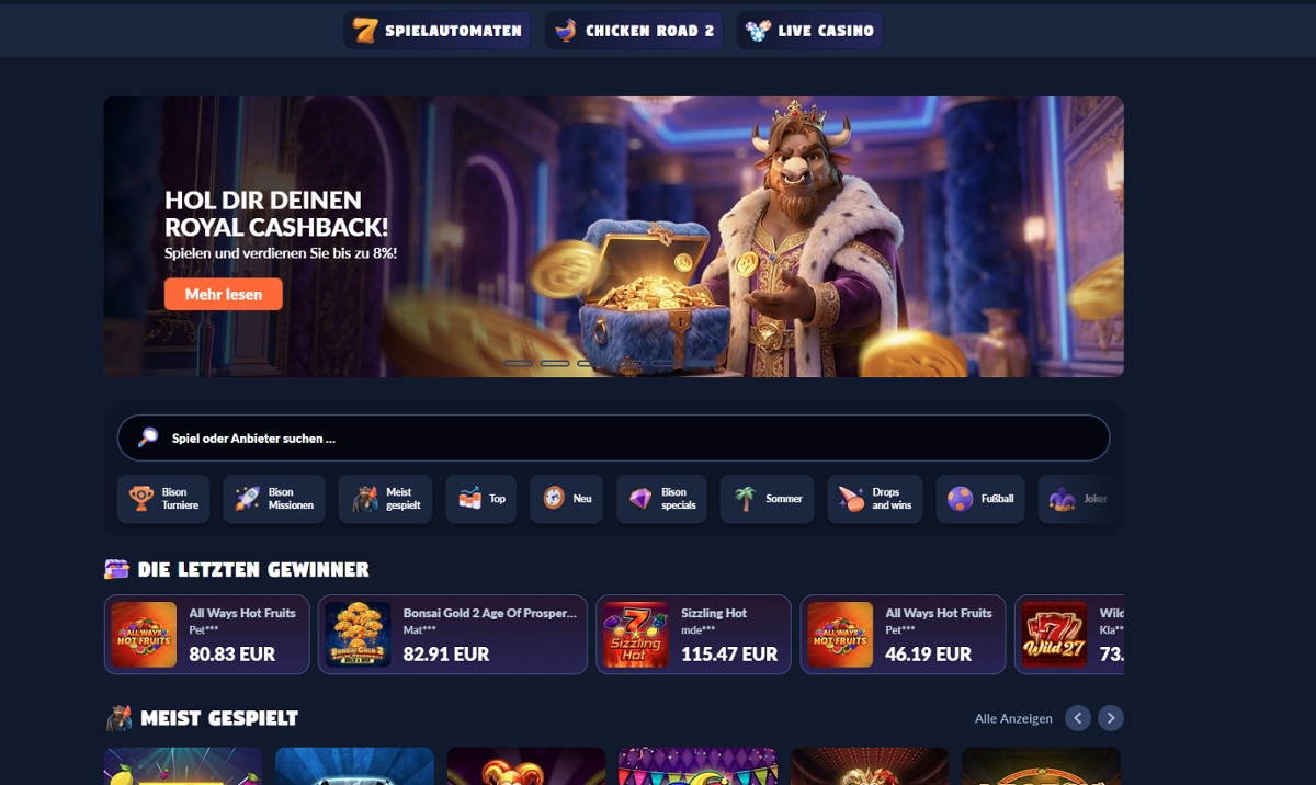 Cashback Bonus Bison Casino Österreich.